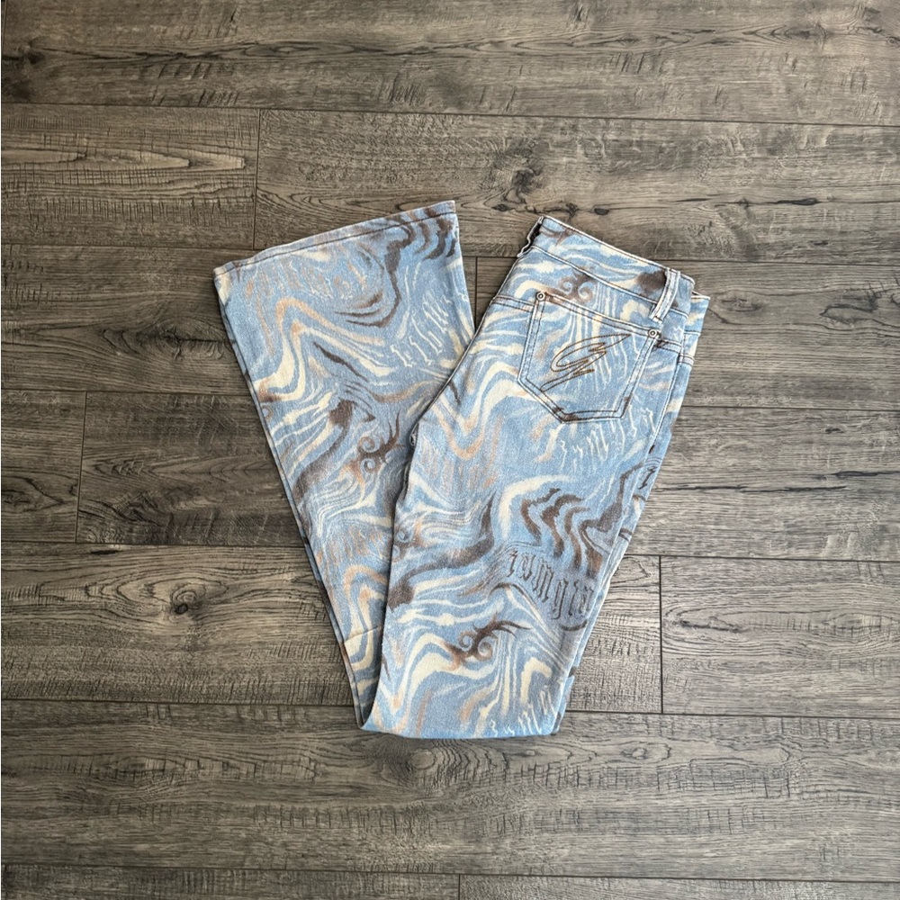 I.AM.GIA Blue and Tan Flare Jeans